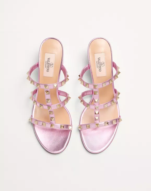 Valentino Rockstud Slide Sandal In Laminated Nappa 60Mm - Image 6